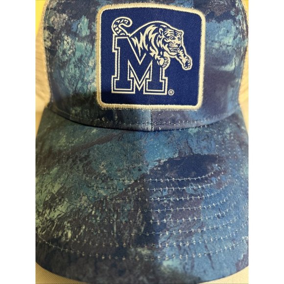 Memphis Tigers Colosseum Blue Mesh Fishing Real Tree Trucker Patch SnapBack Hat - Picture 10 of 10